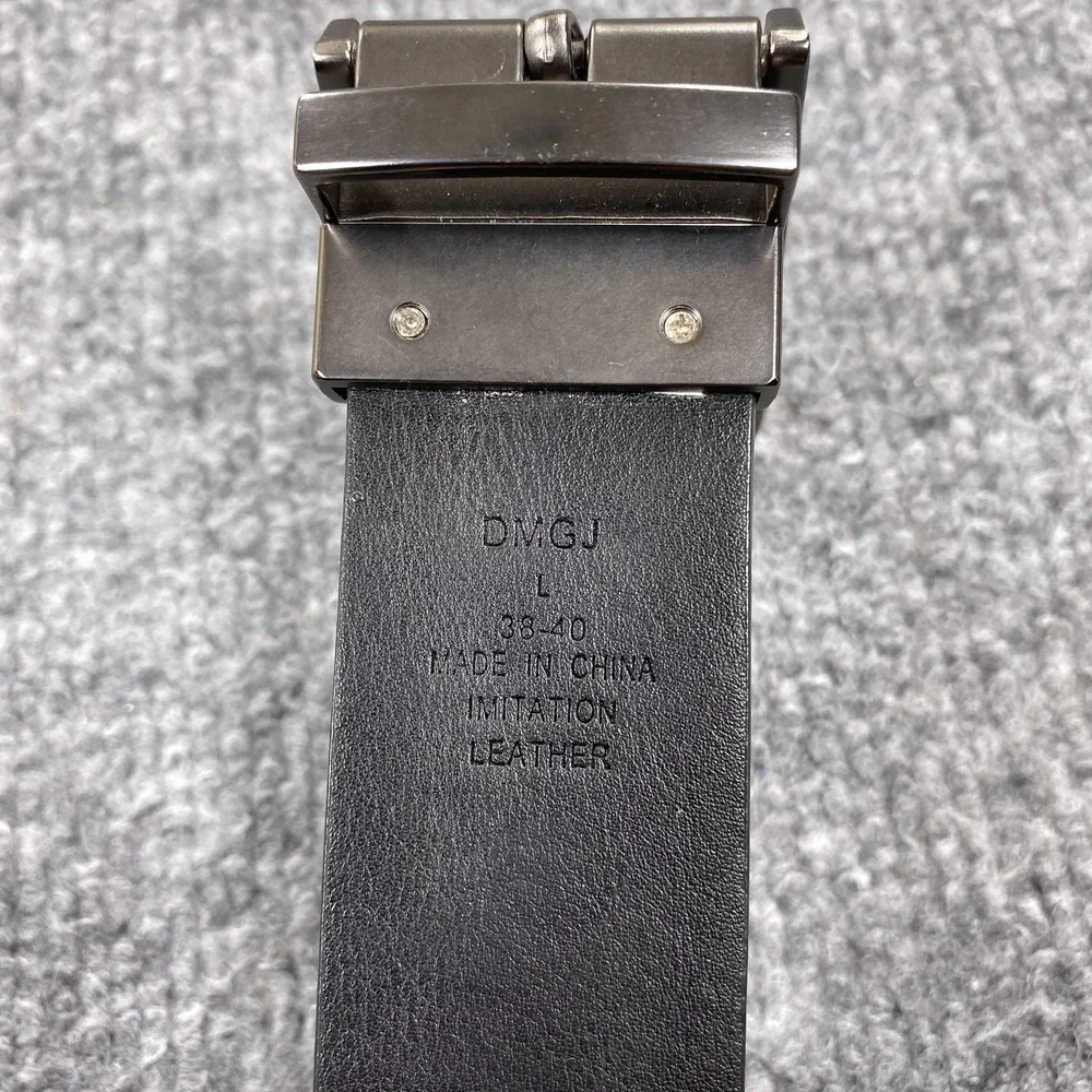 DVGJ Belt Mens L 38-40 Black Faux Leather Silver Buckle Classic Reversible